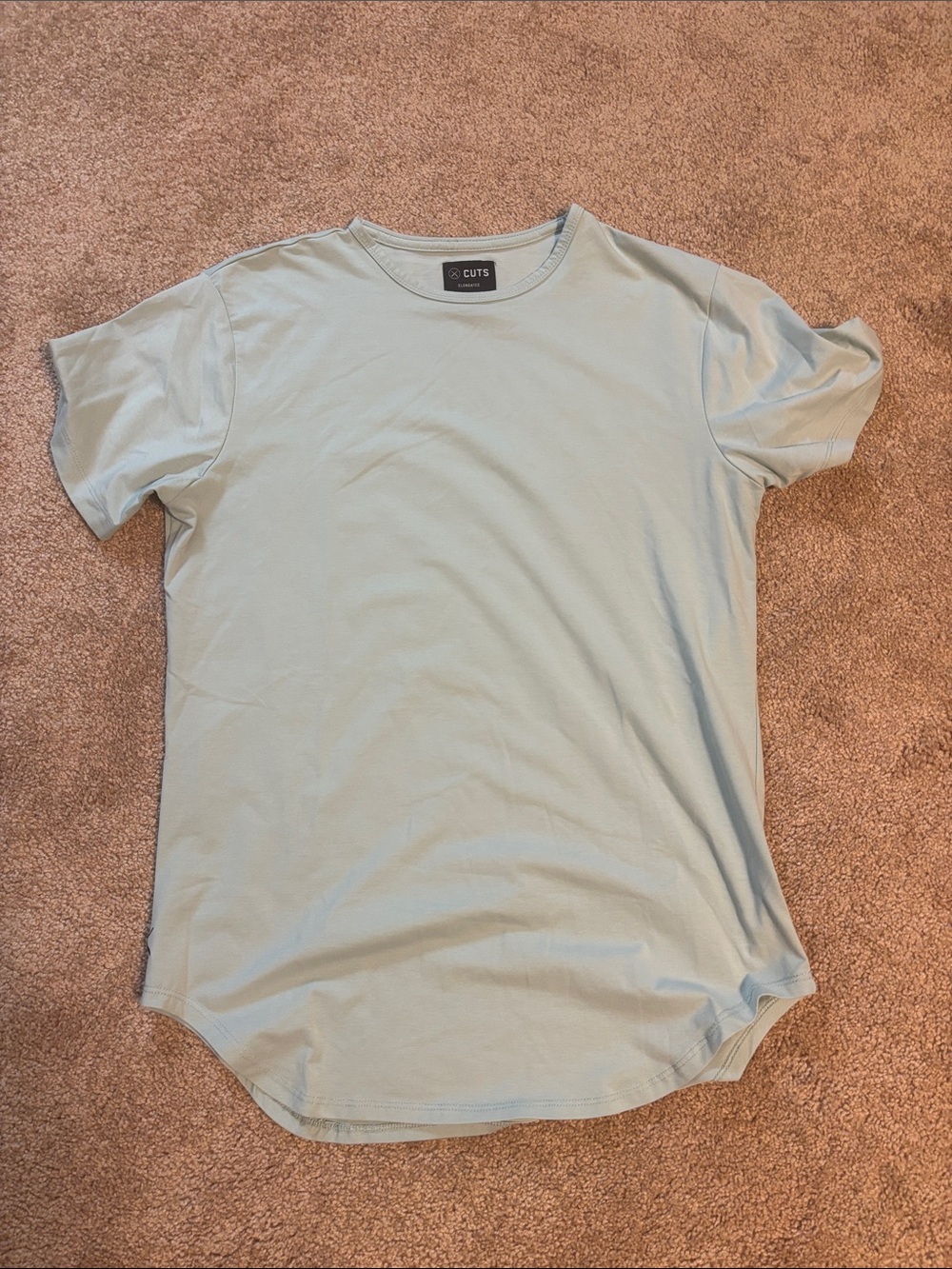 Men's Cuts Elongated Crew Neck T-Shirt in Light Olive